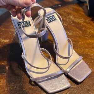 Nine West Metallic Lilac Strappy Block Heel Sandals